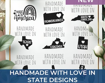 Custom State-Themed "Handmade with Love In" Stamps – All 50 States, Regular Rubber, Self-Inking, Slim, or PSI in Small and Large Sizes