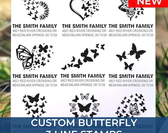 Personalized Butterfly Stamp, 3 Line Custom Stamp, Custom Name Address Stamp, Self Inking Return Address Stamp, Wedding Favor Stamp