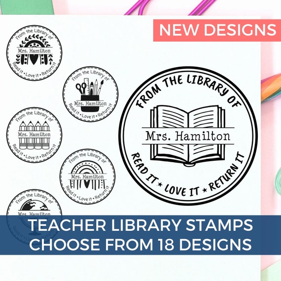 from The Library of Book Stamp This Belongs to Personalized Self-Inking or  Wood Handle Custom Classroom Library Teacher Customized Name from The