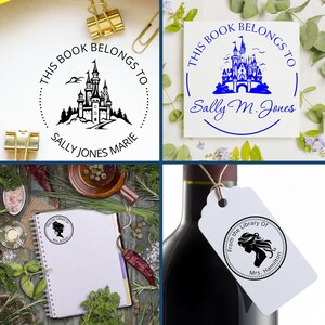 Custom library stamp designs perfect for wedding gifts, stamps for kids, and princess party favors. Personalize with names for a unique touch. Ideal for adding a special flair to books, stationery, and more.