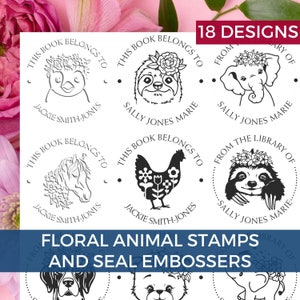 This Book Belongs To Stamp, Animal Book Stamps, Floral Dog, Llama, Penguin, Cute Cow, Elephant, Cat, Horse, Self-Inking Stamps, Book Seals