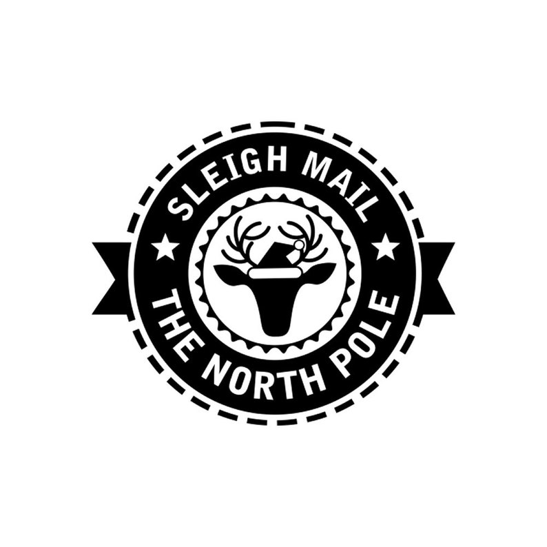 Sleigh Mail The North Pole collectible stamp with reindeer design, perfect for fast shipping needs. Ideal for mailing supplies, this unique ink pad accessory adds a festive touch to your holiday correspondence.