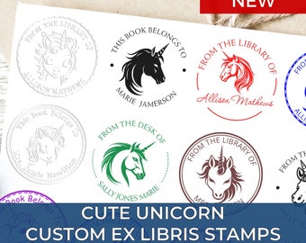 Personalized Unicorn Book Embosser Stamp - Custom Stamps