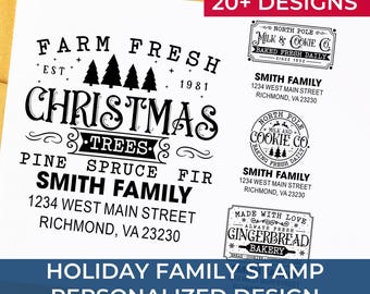 Merry Christmas Address Eco-Friendly Stamp – Personalized Holiday Return Address, Custom Self-Inking Stamp for Christmas Cards, Gift Tags