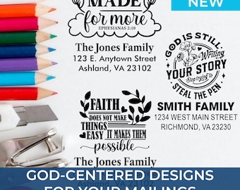 Inspirational Address Stamp Custom – Custom Bible Verse, Christian Return Address, Religious Gift, Personalized Cross Stamp, Self Inking