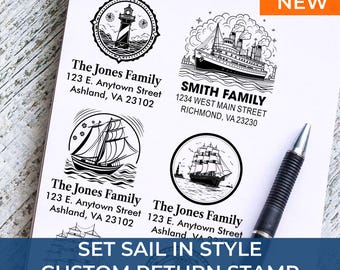 Ocean Waves and Heirloom Quality Lighthouse Custom Address Stamp – Unique Nautical Gift for Beach House Owners and Marine Enthusiasts