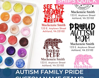 Custom Autism Spectrum Eco-Friendly Address Stamp Featuring Puzzle Pieces And Heart – Perfect Gift for Advocates, Families And Awareness