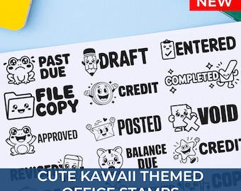 Cute Kawaii Style Office Stamps | Fun Entered Stamp for Planners | Adorable Copy Stamp for Journals & Desk Organization