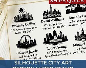 Detailed Square Address Trending Stamps with Intricate City Silhouettes – Perfect for Custom Stationery Lovers, Ships Fast