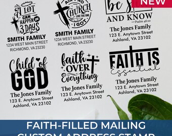 Personalized Christian Address Exclusive Design Stamp with Cross – Custom Return Address Stamp – Religious Gift for Home, Church