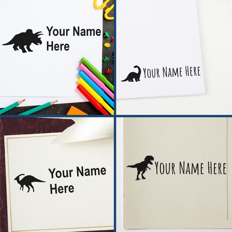 Kids name stamp for clothes featuring dinosaur designs. Perfect for daycare, this buy self-inking fabric stamp ensures easy labeling. Ideal for parents seeking a personalized kids name stamp for daycare and clothing.