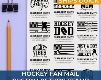 Hockey Coach & Made to Order Team Address Stamp with Stick and Puck Motif – Unique Gift for Coaches, Players, and Hockey Supporters