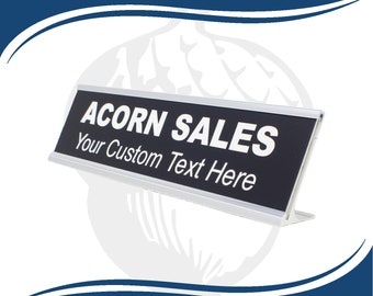 Custom Engraved Desk Sign – Professional 2"x8" Office Name Plate – Multiple Colors and Holder Options - Acorn Stamps