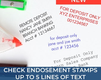 Custom Check Endorsement Stamp - Up to 5 Lines of Text | Regular Rubber, Self-Inking, Pre-Inked Slim, PSI Pre-Inked - Acorn Stamps
