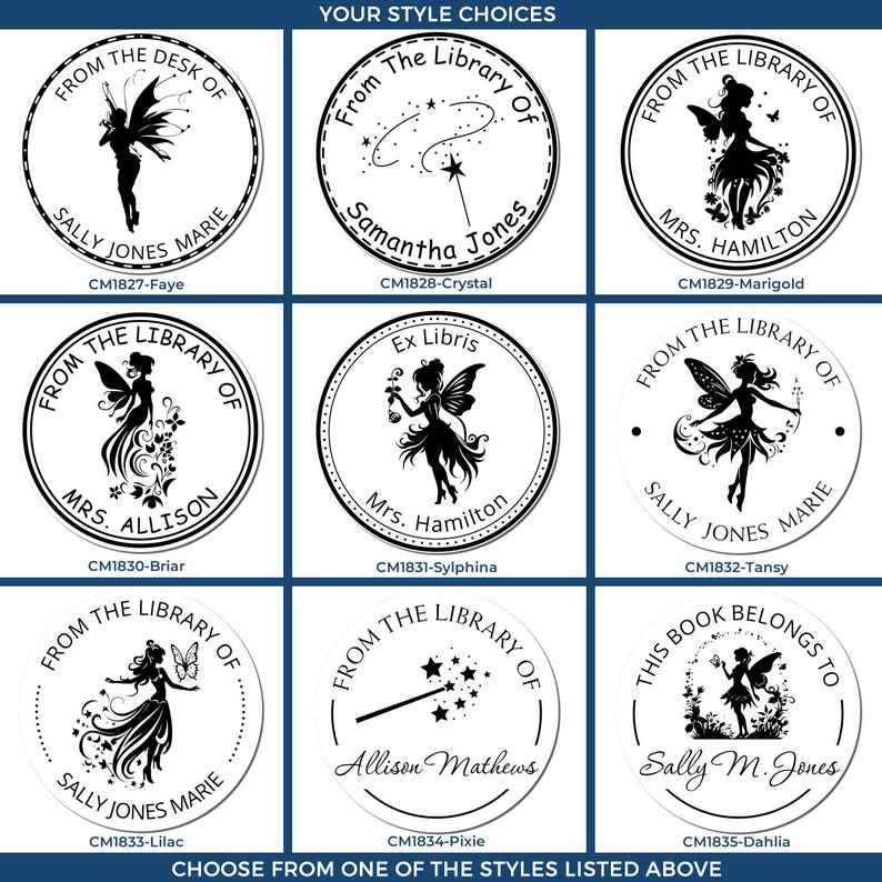 Ex Libris Library Stamps featuring whimsical designs for book lovers. Perfect stamping tools for DIY crafts and bookish projects. Personalize your library with these unique stamps, ideal for adding a personal touch to your book collection.