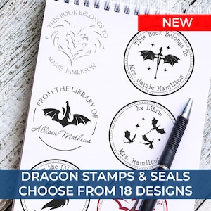 Dragon Book Embosser Personalized, Ex Libris Seal, This Book Belongs To, Fourth Wing Dragon, Flying Dragons, Rubber Stamp, Self-Inking Stamp