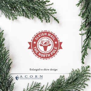 Xmas Stamp featuring a reindeer design, perfect for DIY Stamp projects and scrapbooking supplies. This rubber stamp adds a festive touch to holiday crafts and cards, enhancing your creative projects with a North Pole theme.
