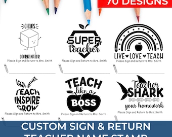 Teacher Reward Stamp Personalized Gift – Personalized Self Inking Stamp, Custom Name Stamp for Kids’ Papers, Teacher Stamp Custom