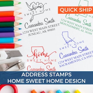Personalized State Address Stamp, Home Sweet Home Custom Address Stamp, Square Self Ink, All 50 States, Personalized Wedding Gift