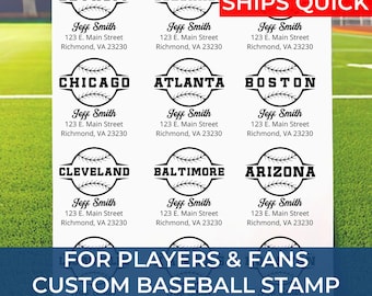 Baseball Themed Address Handmade Stamp – Personalized Return Address, Custom Sports Stamp, Gift for Baseball Family, Coach, Housewarming