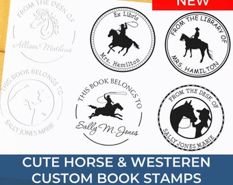 Personalized Western Horse Book Embossing Stamp - Cowboys