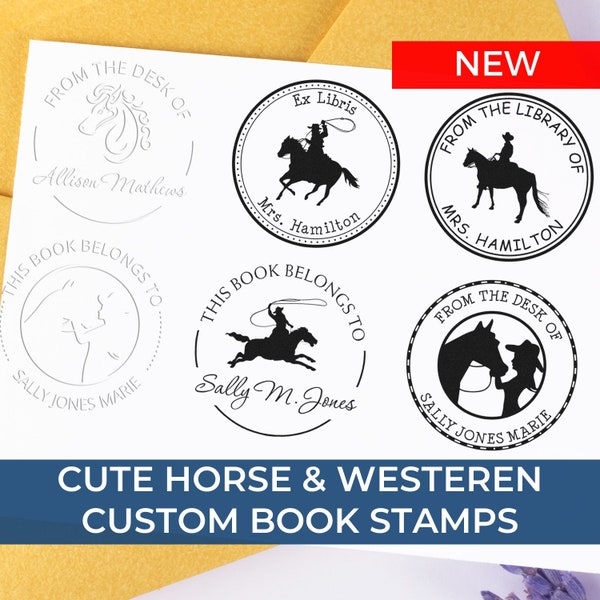 Personalized Western Horse Book Embossing Stamp - Customizable, Horses, Cowboys, Cowboy Designs, Personalized Book Stamper, Cowboy Embosser