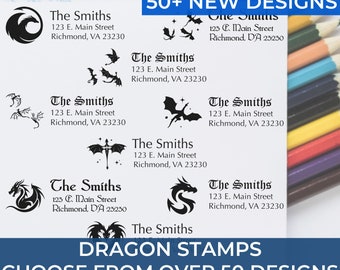 Personalized Address Stamp Self-Inking, Dragon Stamps, Mythical Creatures, Customized Address Stamps, Personalized Gift Idea, New Home Gift