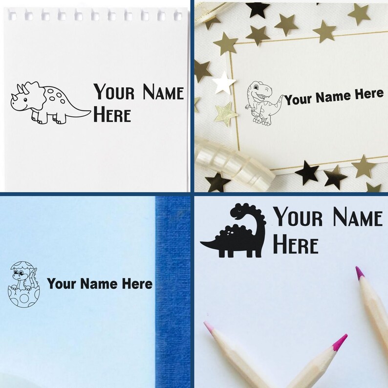 Self-inking stamp for T-Rex designs featuring a T-Rex name stamp, perfect for personalizing uniforms. Ideal for creating a unique name stamp for uniforms with dinosaur themes.