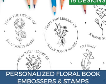Personalized Book Stamp & Embosser with Birth Flowers