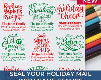 Christmas Gift Address Custom Stamp – Personalized Custom Self-Inking Return Address for Holiday Cards, Christmas Cards, Gift Tags