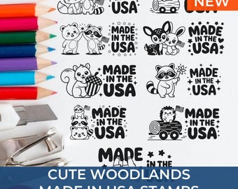Woodland Animals Made In USA Stamps | Country of Origin Stamp | Wood Handle Custom Rubber Stamp Gift