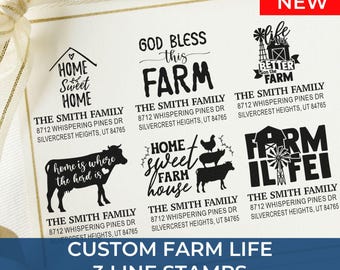 Custom Farm Address Stamp, 3 Line Personalized Self Inking Rubber Stamp for Envelopes, Return Address, Homestead, Ranch, Gift