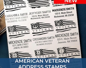 Personalized Rubber Stamp, Custom-Made Address Stamps, Military Veteran Address Stamp, Patriotic Gift for Army, Navy, Air Force, Marines