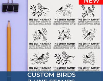 Personalized Bird Stamp, 3 Line Custom Address Stamp, Self Inking Return Label Stamper, Custom Name & Address, Bird Lover Gift