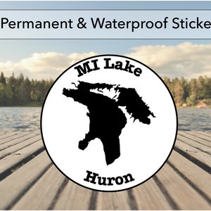 Lake Huron MI Lake Sticker | 3.5" Round Die Cut | Permanent Adhesive Waterproof 3M Vinyl