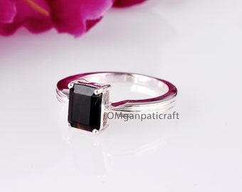 Bague tendance spinelle noire : bague bohème en argent sterling 925