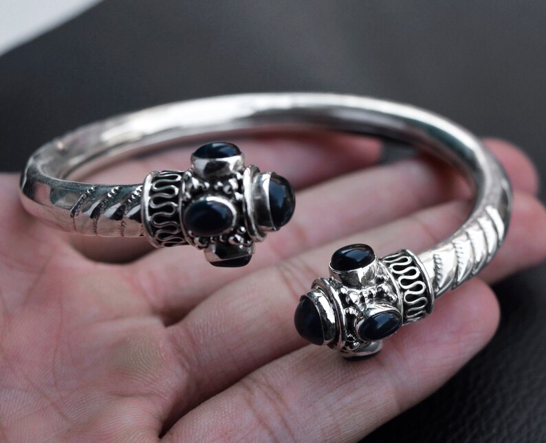 Onyx Bracelet Gift For Her Boho Jewelry Vintage Silver Bracelet,925 Sterling Silver Bracelet Gift For Him Black Onyx Silver Bracelet