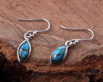 Natural Turquoise Gemstone Earring, Dangle Earring, Copper Turquoise Earring, Gemstone Earring, 925 Sterling Silver Earring, Silver Earring