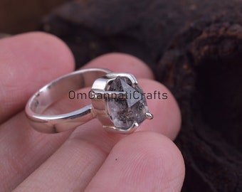 Bague diamant Herkimer en argent sterling 925 - Bague tendance avec pierres précieuses brutes