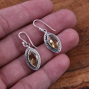 Citrine Earrings, Sterling Silver Earrings, November Birthstone, Gift for Mom, Hanging Earrings, Mother&#39;s Day Sale, Citrine Silver Earring