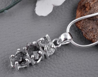 Raw Herkimer Diamond Pendant: 925 Sterling Silver Prong Setting