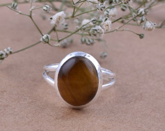 Sterling Silver Tiger Eye Ring - Size 7 Statement Ring