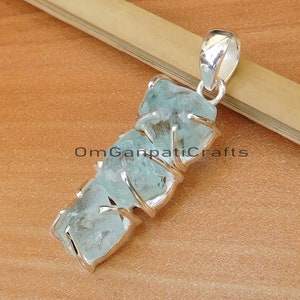 925 Sterling Silver Raw Aquamarine Pendant, Silver Pendant, Raw Aquamarine Silver Pendant, Aquamarine Pendant, Raw Rough Aquamarine Pendant