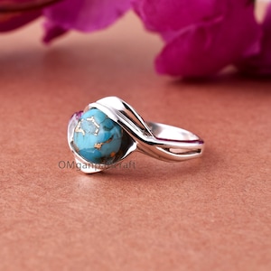 Elegant Copper Turquoise Gemstone Ring, Turquoise Silver Ring, Genuine Turquoise Ring, 925 Sterling Silver Ring, Us Size-6, Turquoise Ring