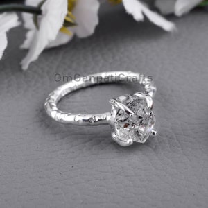 Raw Herkimer Diamond Ring: 925 Sterling Silver Statement Ring
