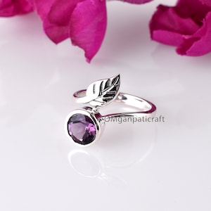 Amethyst Ring, Natural Amethyst Ring, Leaf Ring, Amethyst Gemstone Ring, 925 Sterling Silver Ring, Us Size-8, Amethyst Silver Ring Boho Ring