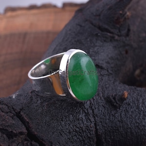 Designer Jade Ring, Natural Green Jade Ring, Band Silver Ring, Stackable Ring, Girl&#39;s Ring, Women&#39;s Ring, Handmade Ring, Christmas Sale