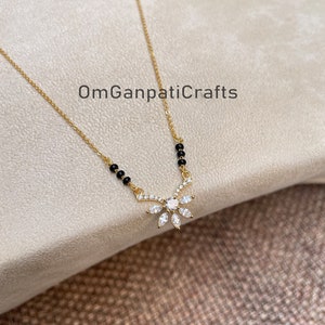 925 Sterling Silber Mangalsutra, schwarze Perlen Halskette, vergoldete Mangalsutra, Bollywood Schauspielerin Mangalsutra, CZ Mangalsutra, indischer Schmuck