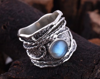 Breiter Labradorit-Statement Ring aus Silber 925