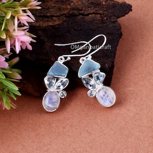 Multi Gemstone Earrings,  925 Sterling Silver Earrings, Genuine Gemstone Earrings, Anniversary Gift, Multi Gemstone Earrings, Boho Earrings